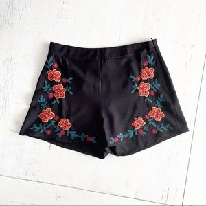 Altar’d State | High Waisted Floral Embroidered Black Shorts